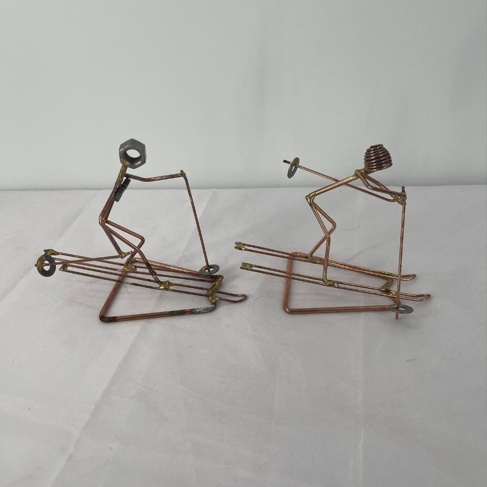 HANDMADE COPPER WIRE & BOLT SKI FIGURES